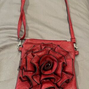 Vibrant Red 3D Rose Crossbody Bag